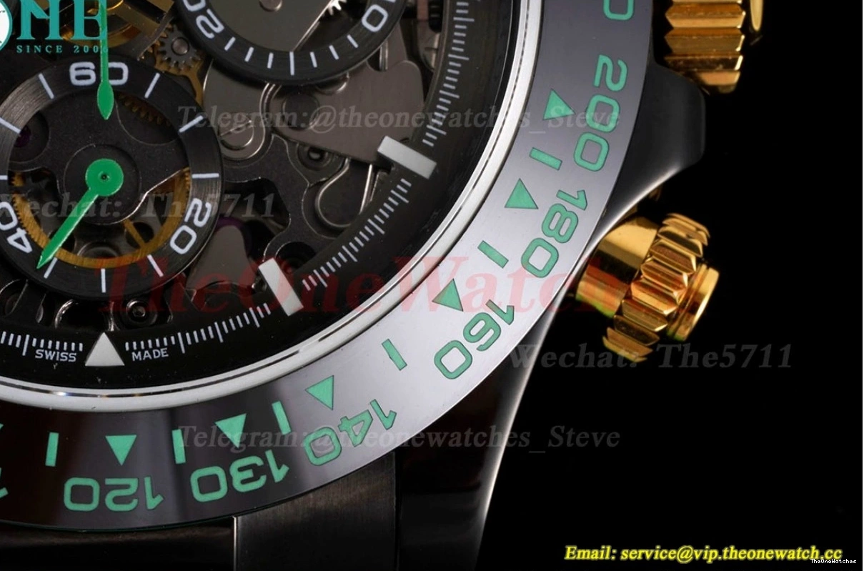 N6F Skeleton DLC Rubber 40mm Green RU DD4130 Dial Blaken On Daytona 0328